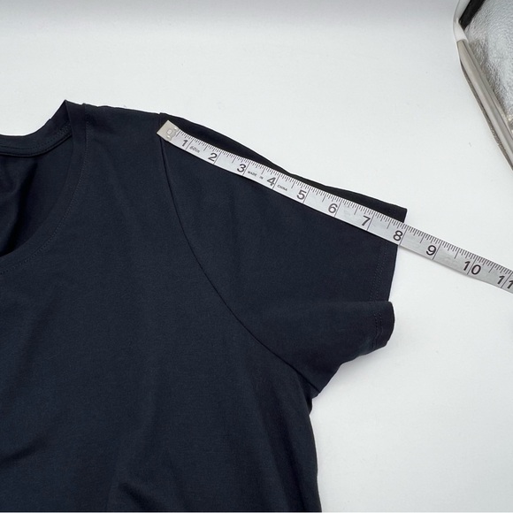 LOGO by Lori Goldstein Scoop Neck SS Pullover Dress Eyelet Ruffle Black Large - Picture 6 of 7